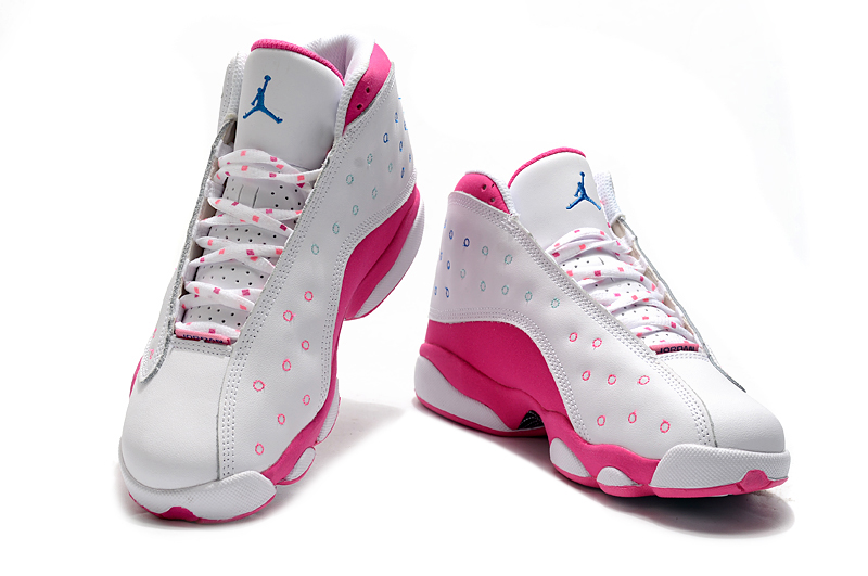 New Women Air Jordan 13 Retro White Pink Green - Click Image to Close